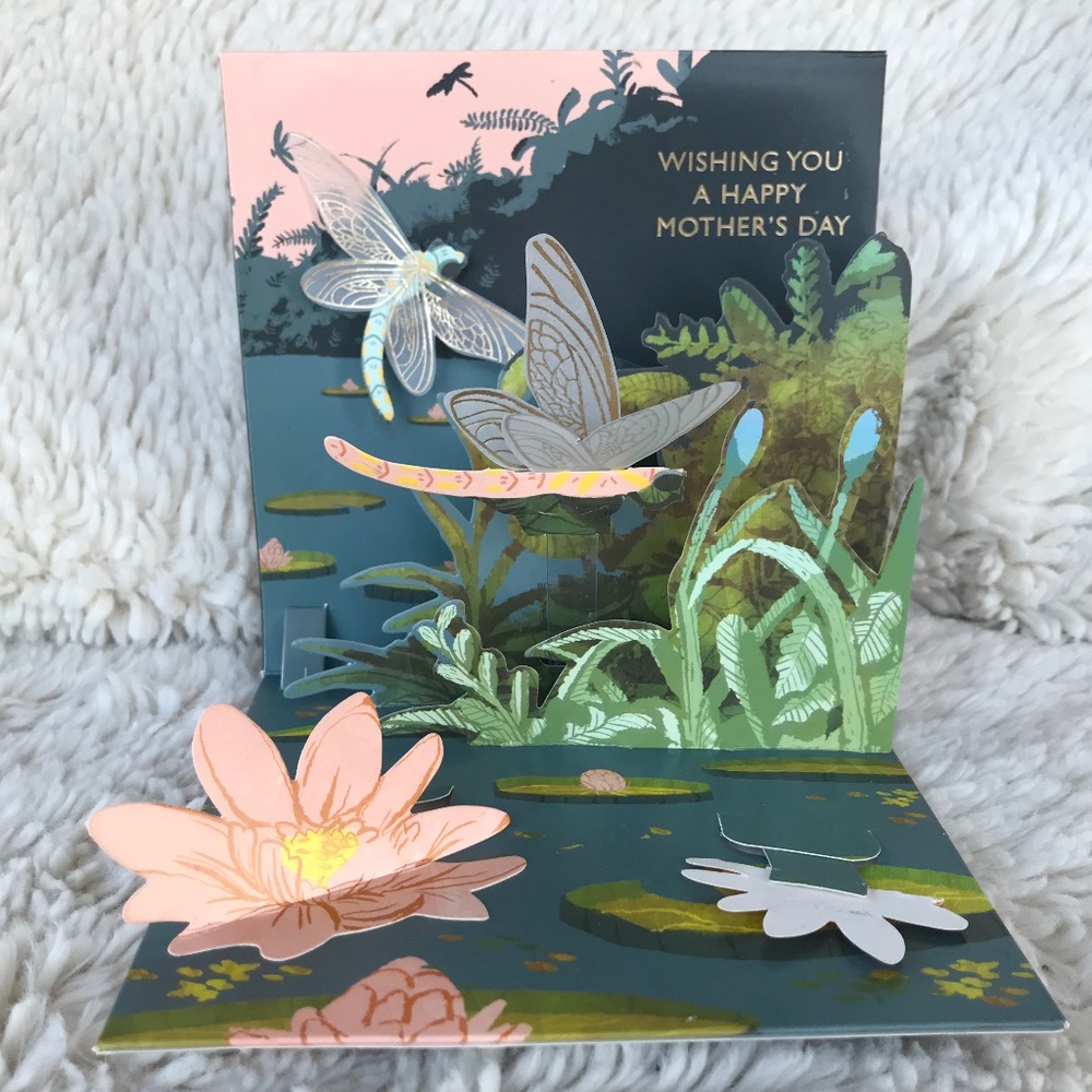 3D Card Dragonfly Lilly Pad Flower Happy Mother's Day 1379 Midnight Dragonfly